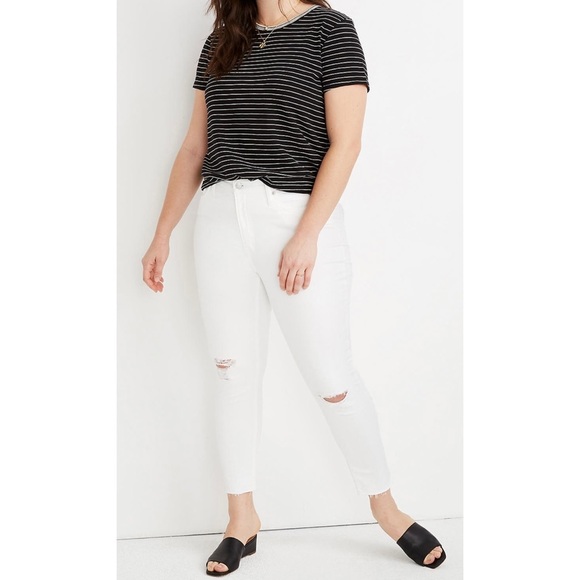 MADEWELL Pure White 10” High-Rise Skinny Distressed Jeans - Picture 1 of 6